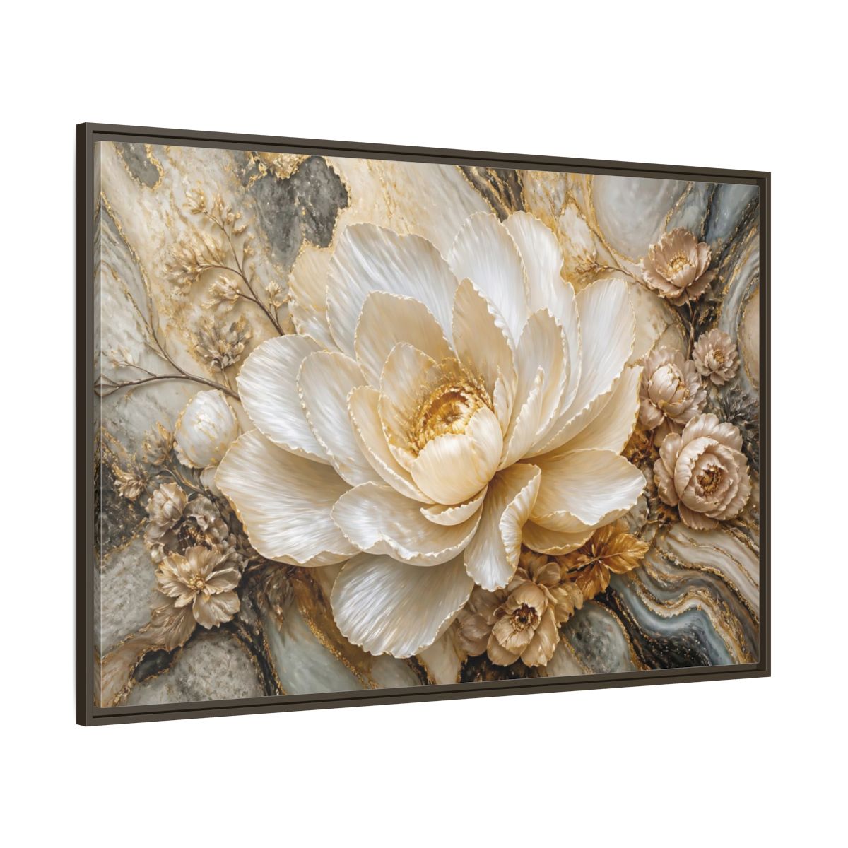 Side Mockup 8. Pearl Petal Blossom shown as framed canvas print