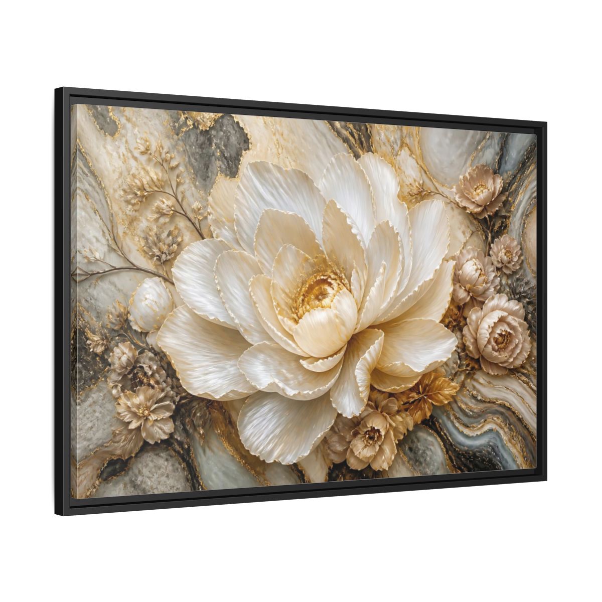 Side Mockup 13. Pearl Petal Blossom shown as framed canvas print