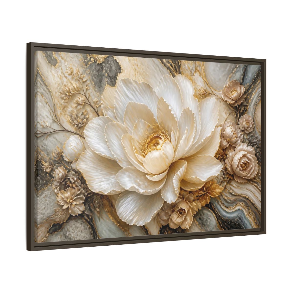 Main Mockup. Pearl Petal Blossom shown as framed canvas print