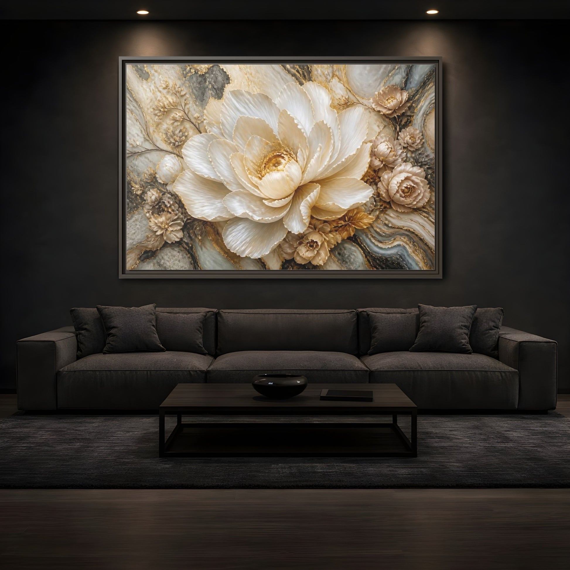 Mockup 3. Pearl Petal Blossom shown as framed canvas print