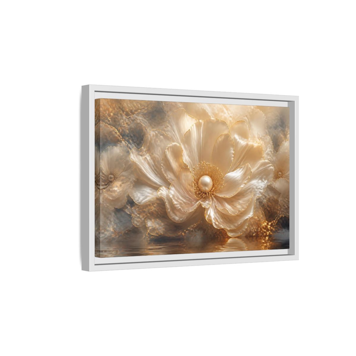 Side Mockup 4. Pearl Petal Elegance shown as framed canvas print
