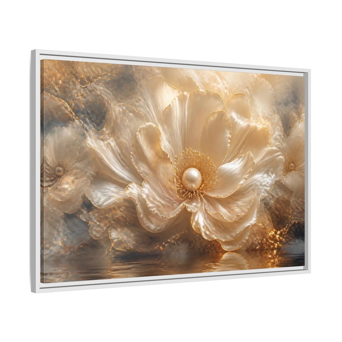 Side Mockup 9. Pearl Petal Elegance shown as framed canvas print