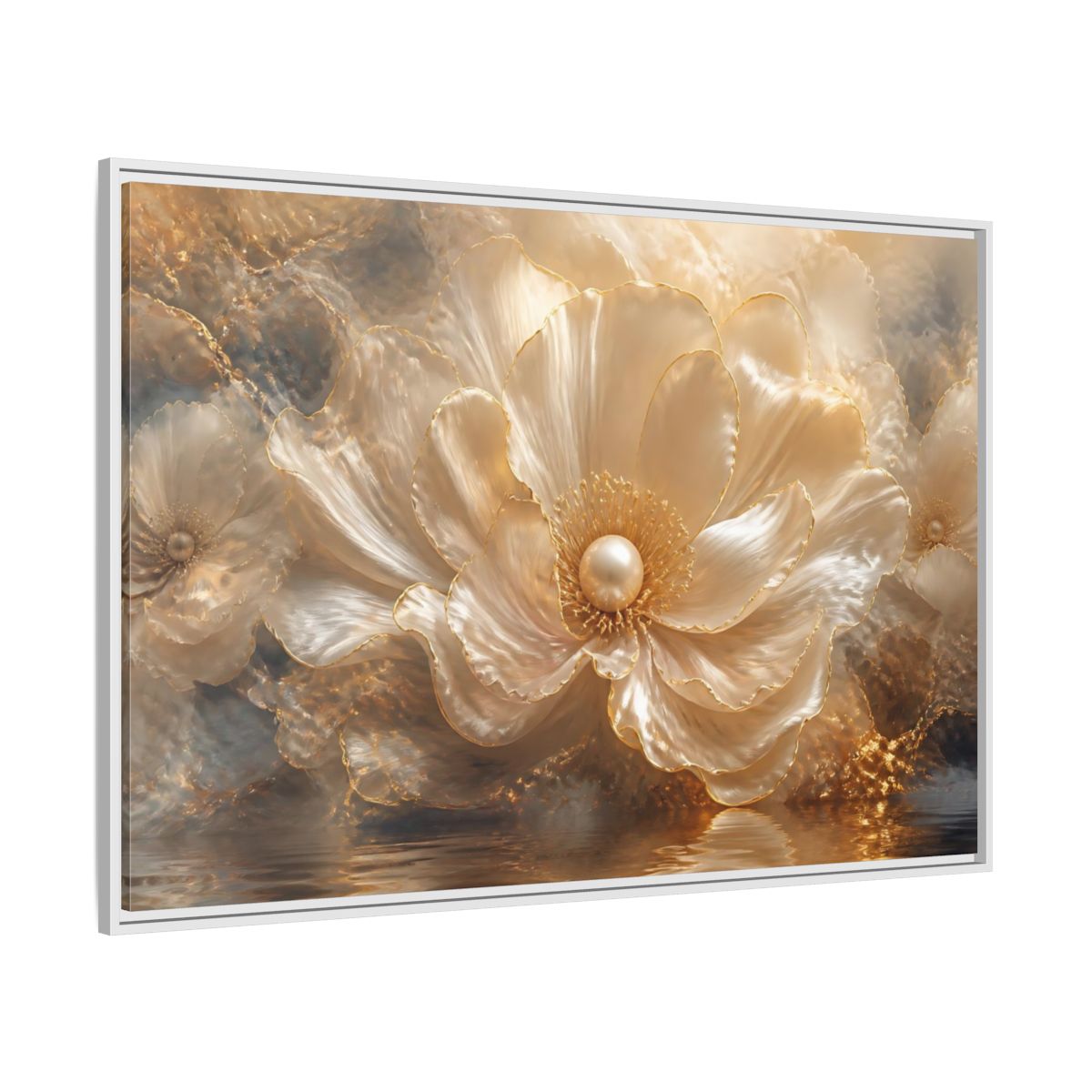Side Mockup 7. Pearl Petal Elegance shown as framed canvas print