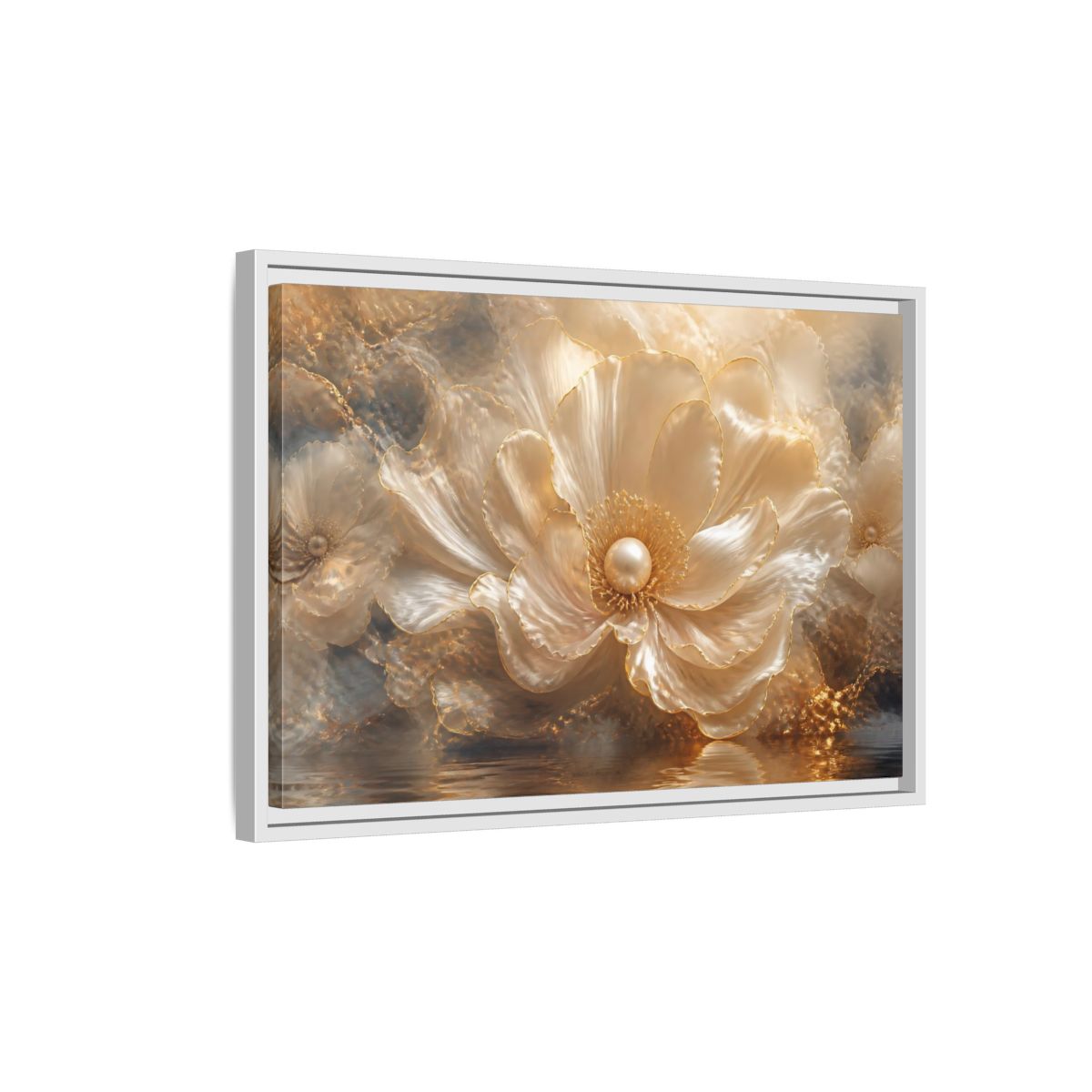 Side Mockup 1. Pearl Petal Elegance shown as framed canvas print