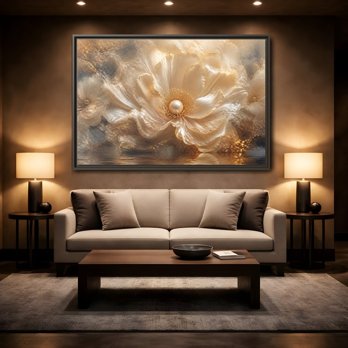 Mockup 2. Pearl Petal Elegance shown as framed canvas print