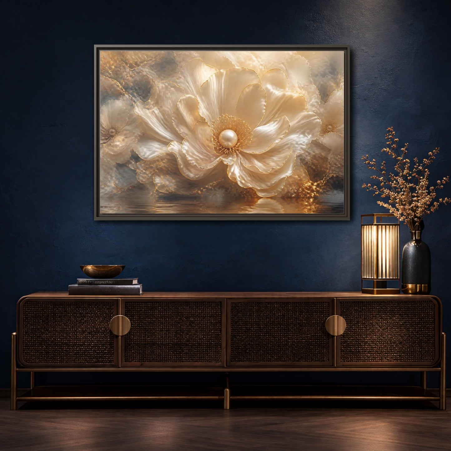 Mockup 4. Pearl Petal Elegance shown as framed canvas print