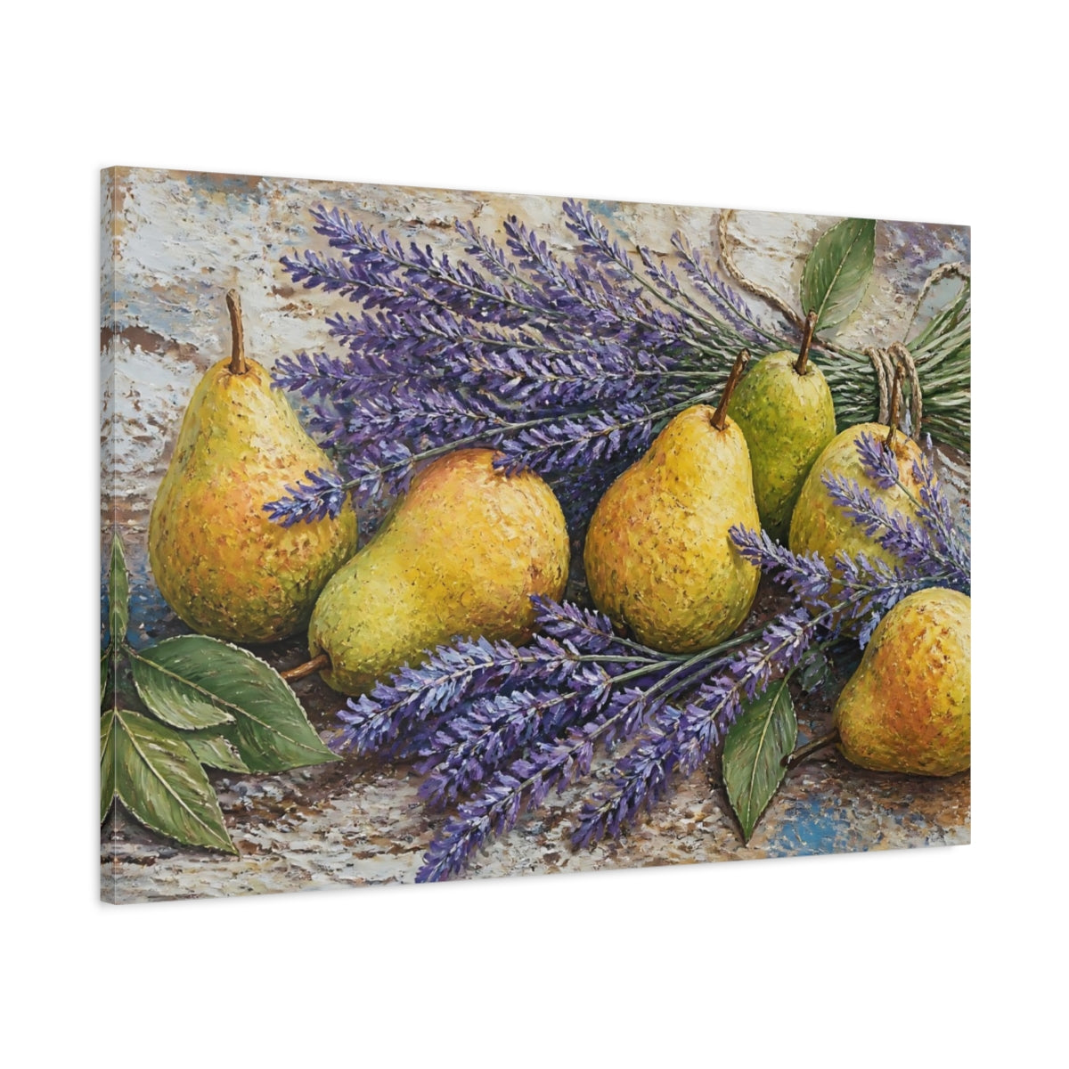 Main Mockup. Pears With Lavender shown as canvas print