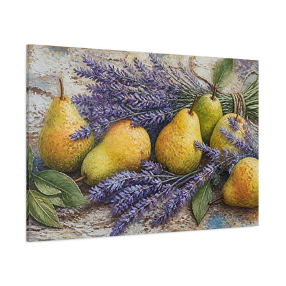 Side Mockup 1. Pears With Lavender shown as canvas print