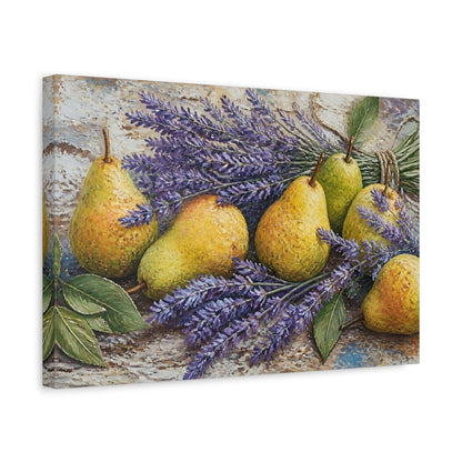 Side Mockup 4. Pears With Lavender shown as canvas print