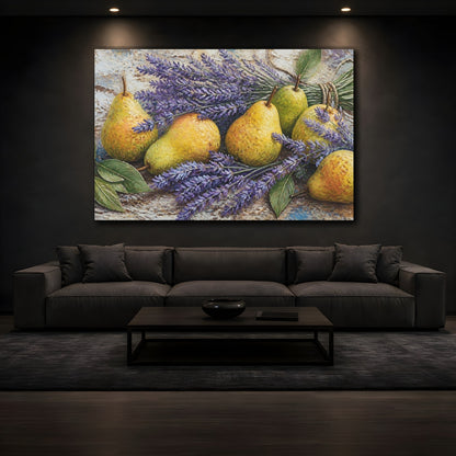 Mockup 3. Pears With Lavender shown as canvas print