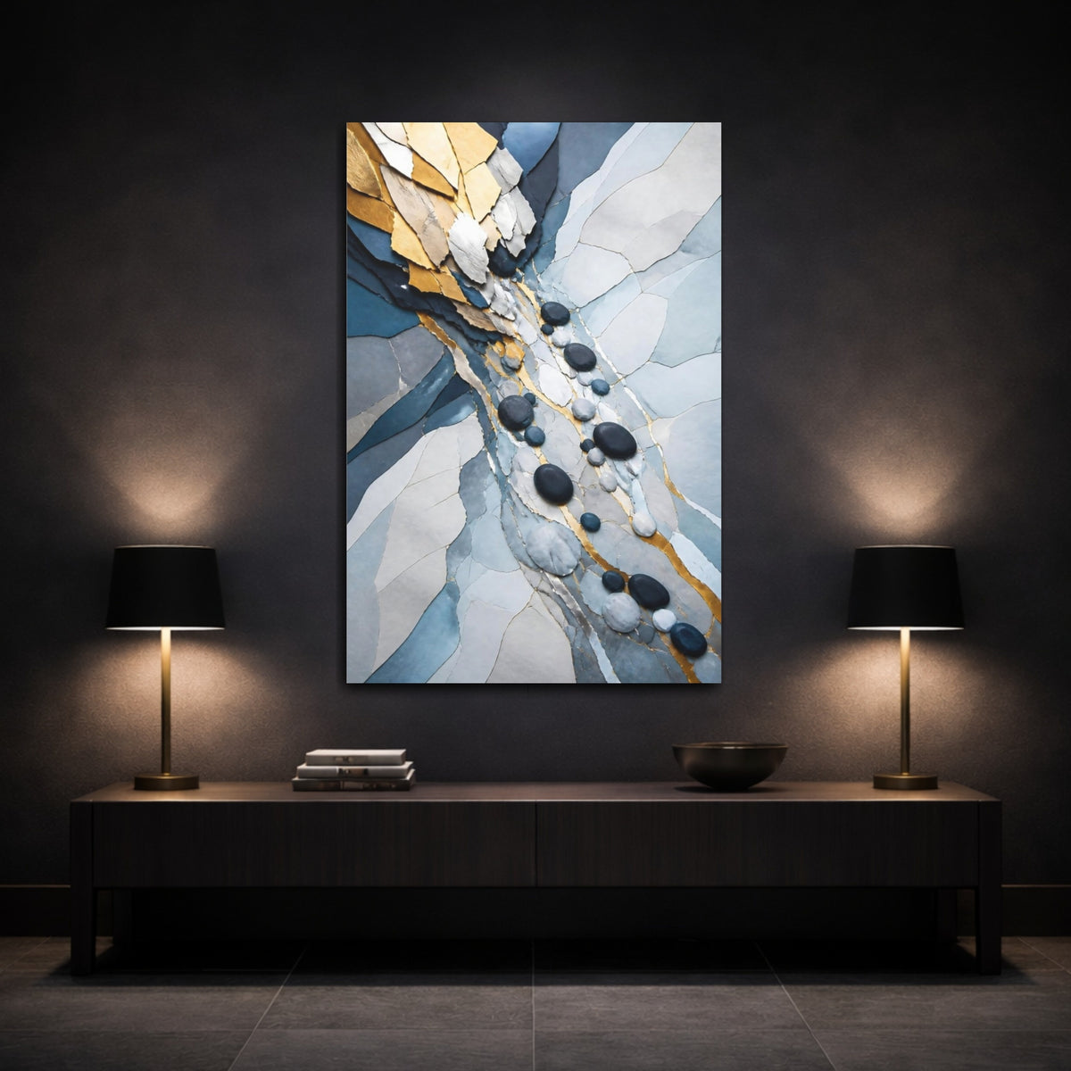 Mockup 3. Pebble Accent Flow shown as canvas print
