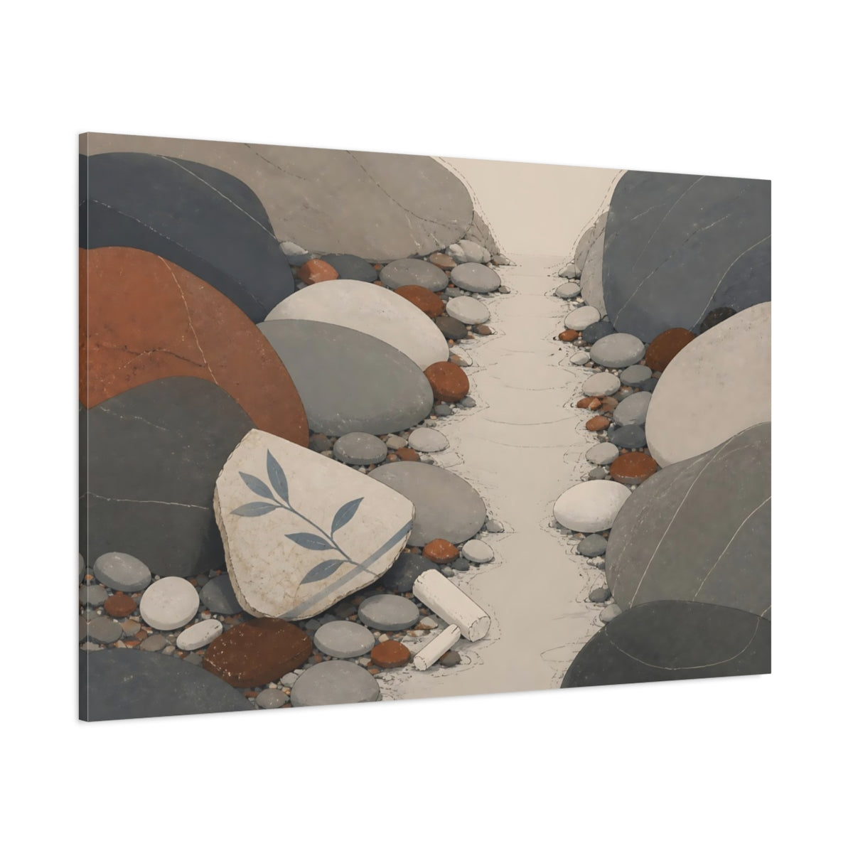 Side Mockup 1. Pebble Path With Ceramic Shard shown as canvas print