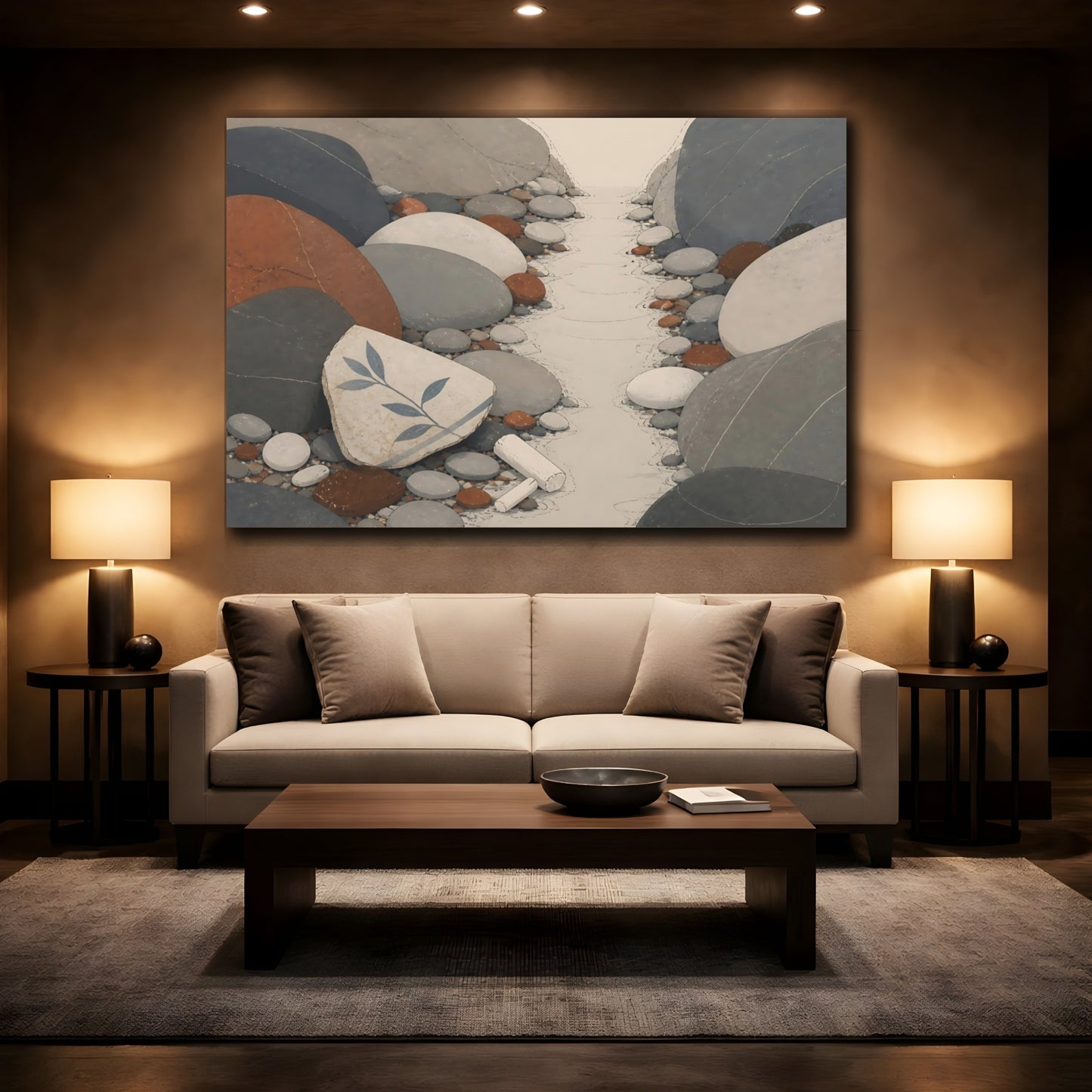 Mockup 2. Pebble Path With Ceramic Shard shown as canvas print