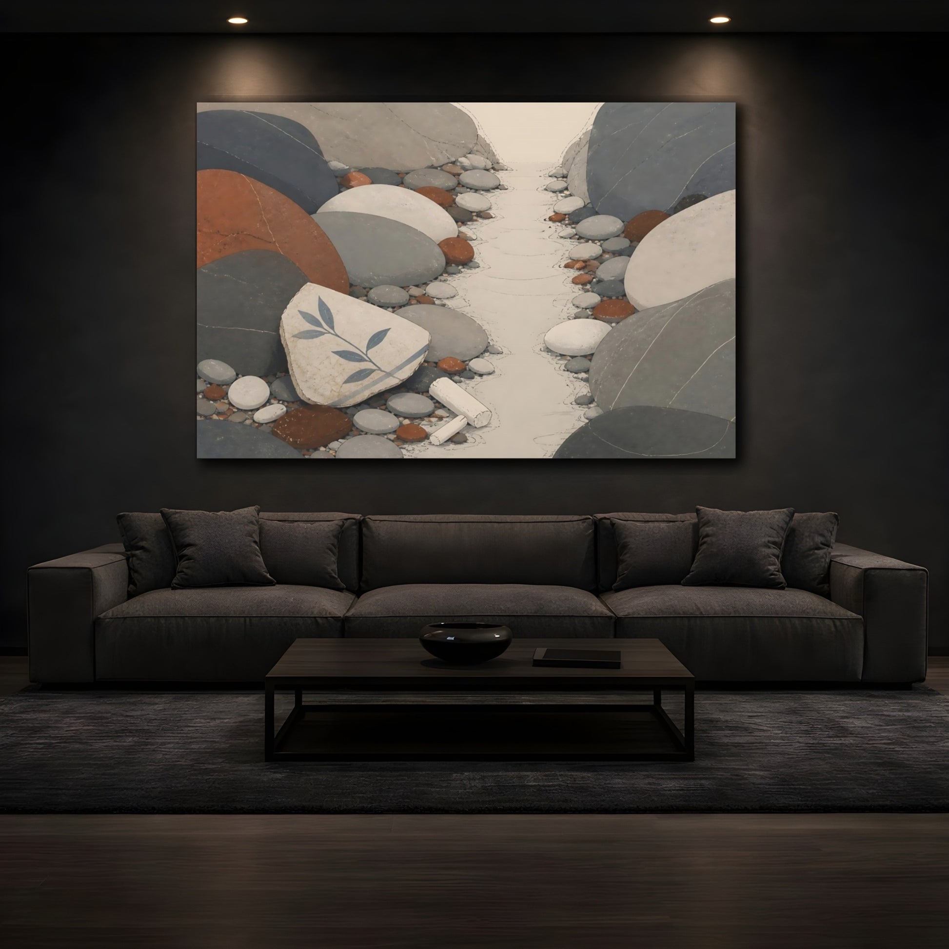 Mockup 3. Pebble Path With Ceramic Shard shown as canvas print