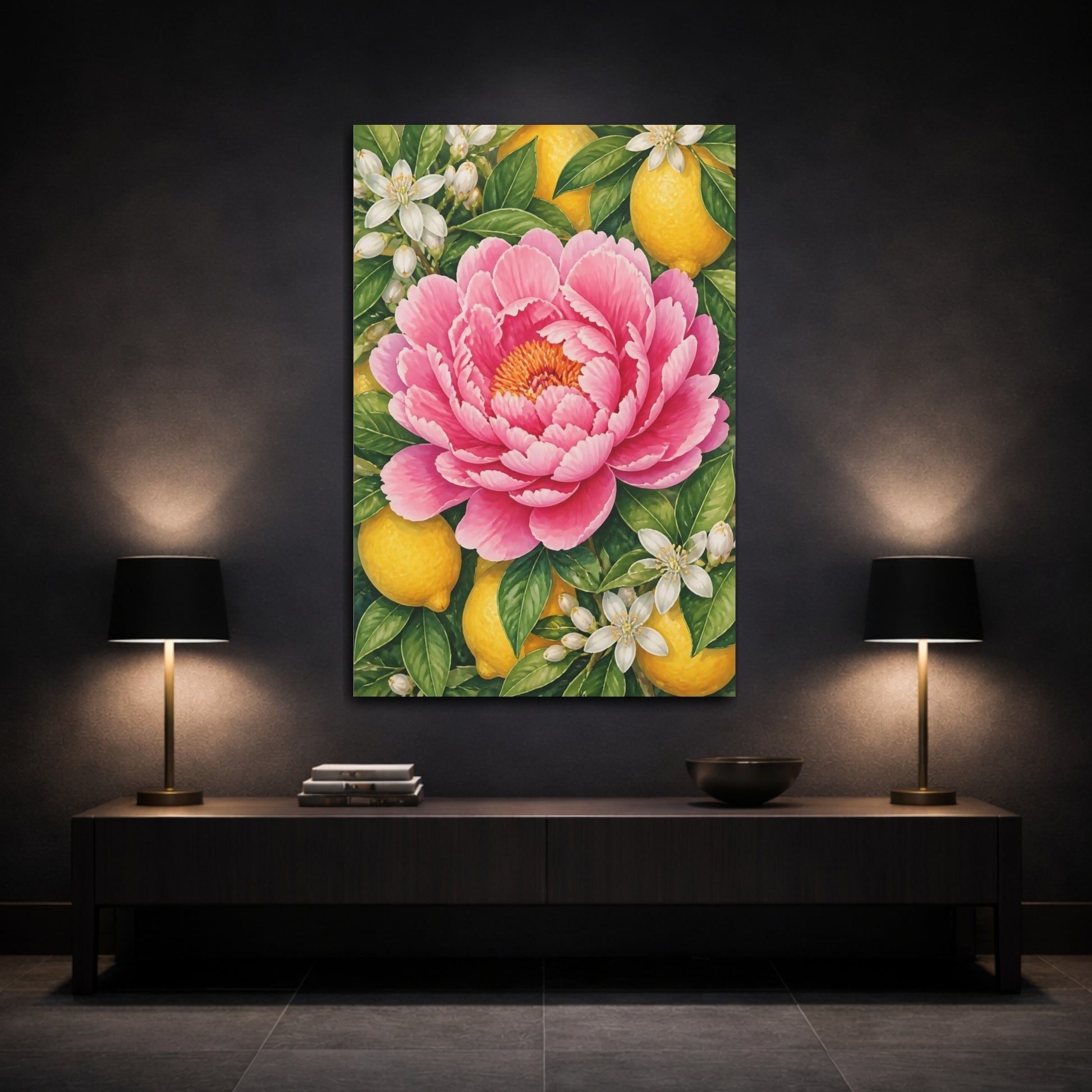 Mockup 3. Peony & Lemon Floral shown as canvas print