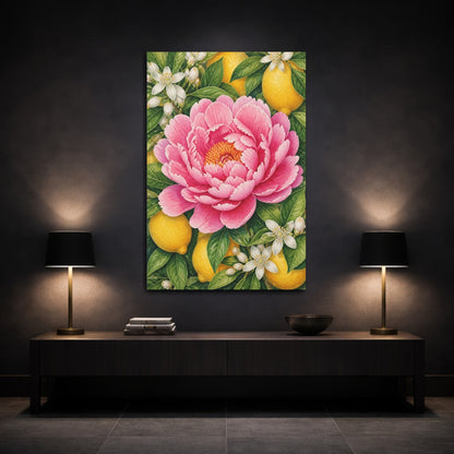 Mockup 3. Peony & Lemon Floral shown as canvas print