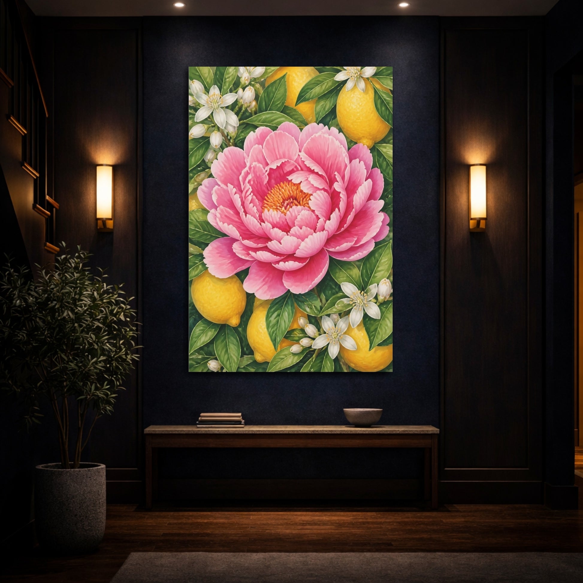 Mockup 4. Peony & Lemon Floral shown as canvas print
