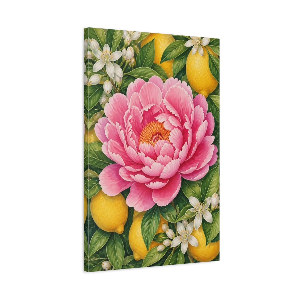 Side Mockup 2. Peony & Lemon Floral shown as canvas print