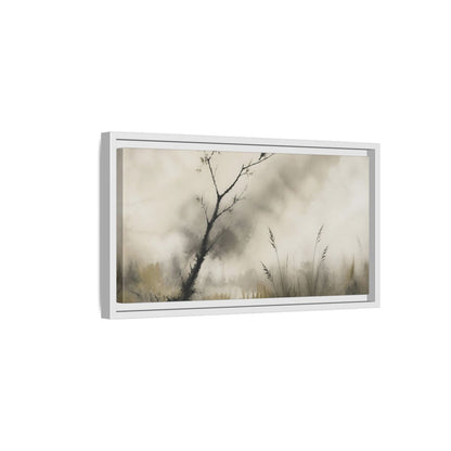 Side Mockup 6. Perched Bird In Mist shown as framed canvas print