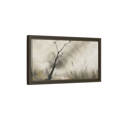 Side Mockup 7. Perched Bird In Mist shown as framed canvas print
