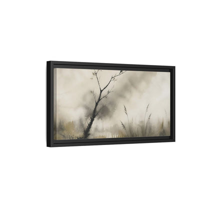 Side Mockup 8. Perched Bird In Mist shown as framed canvas print