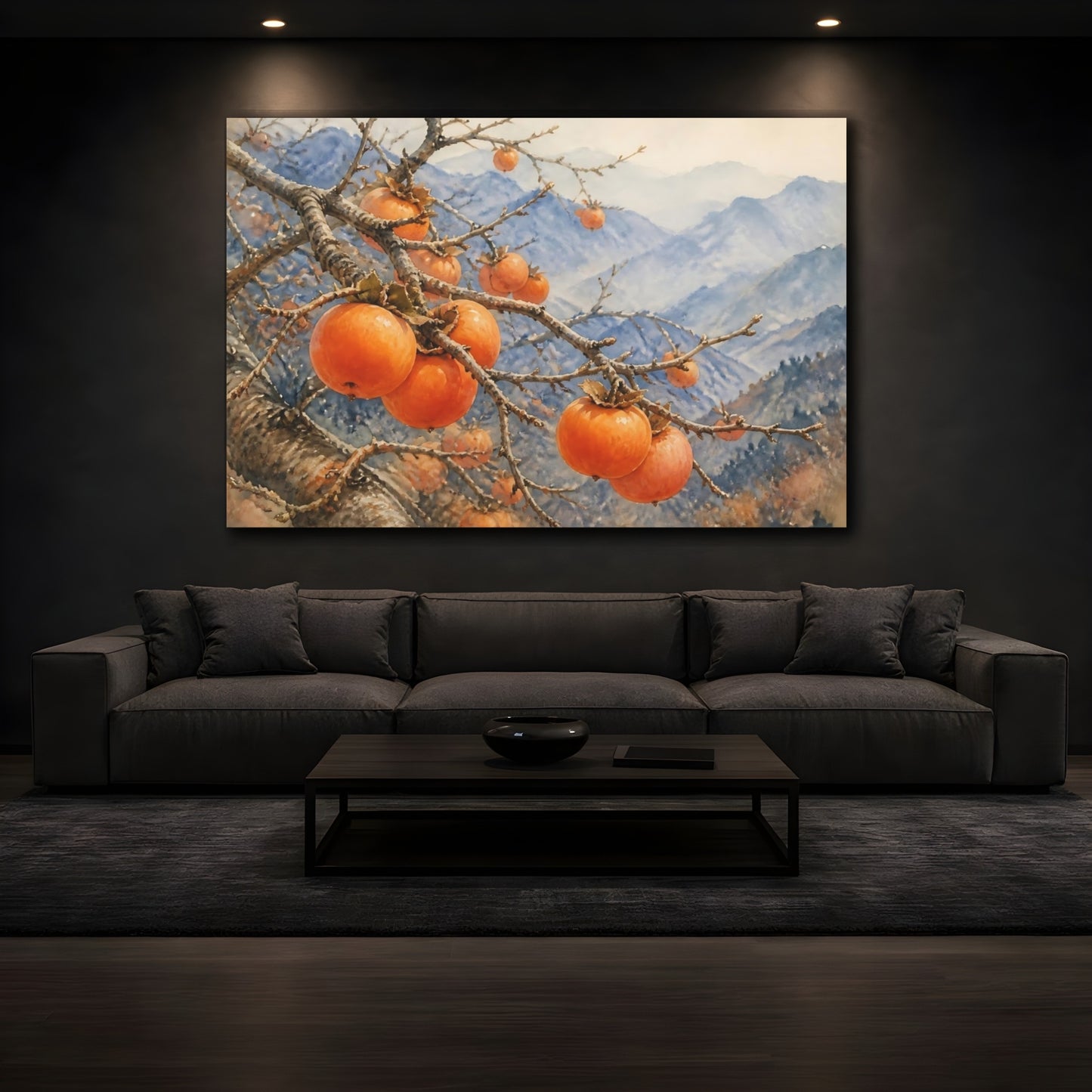 Mockup 3. Persimmon Branch In Mountains shown as canvas print