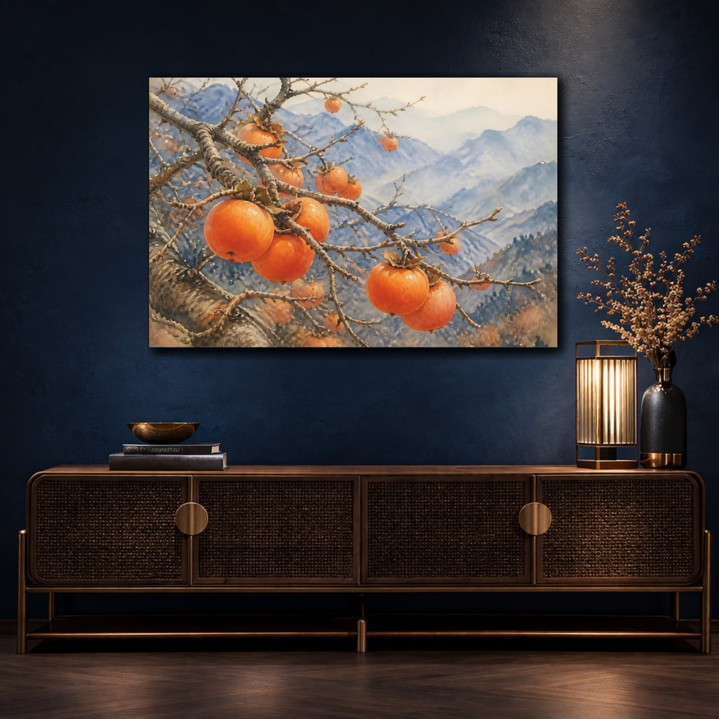 Mockup 4. Persimmon Branch In Mountains shown as canvas print