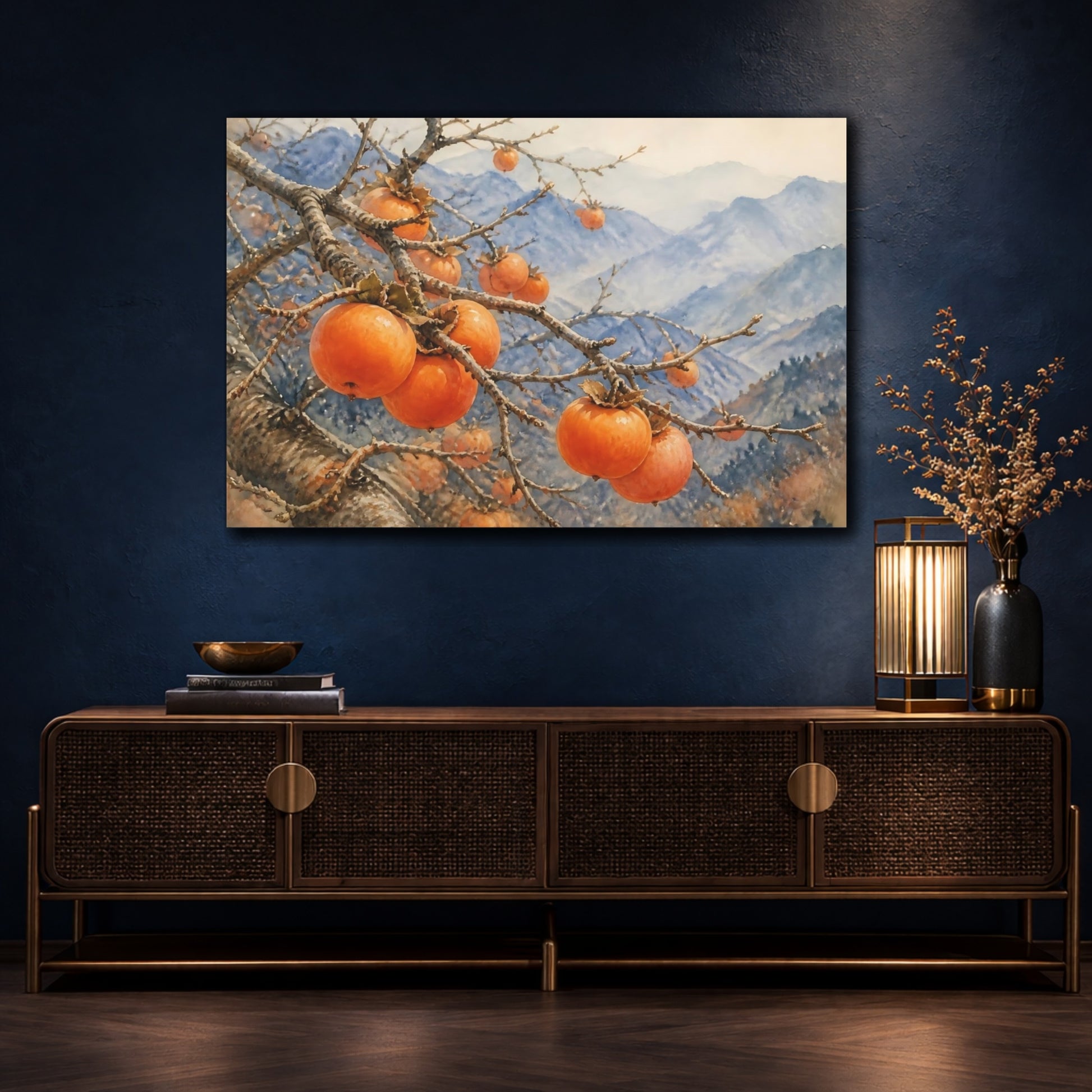 Mockup 4. Persimmon Branch In Mountains shown as canvas print