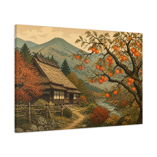 Main Mockup. Persimmon Tree At Riverside Farm shown as canvas print