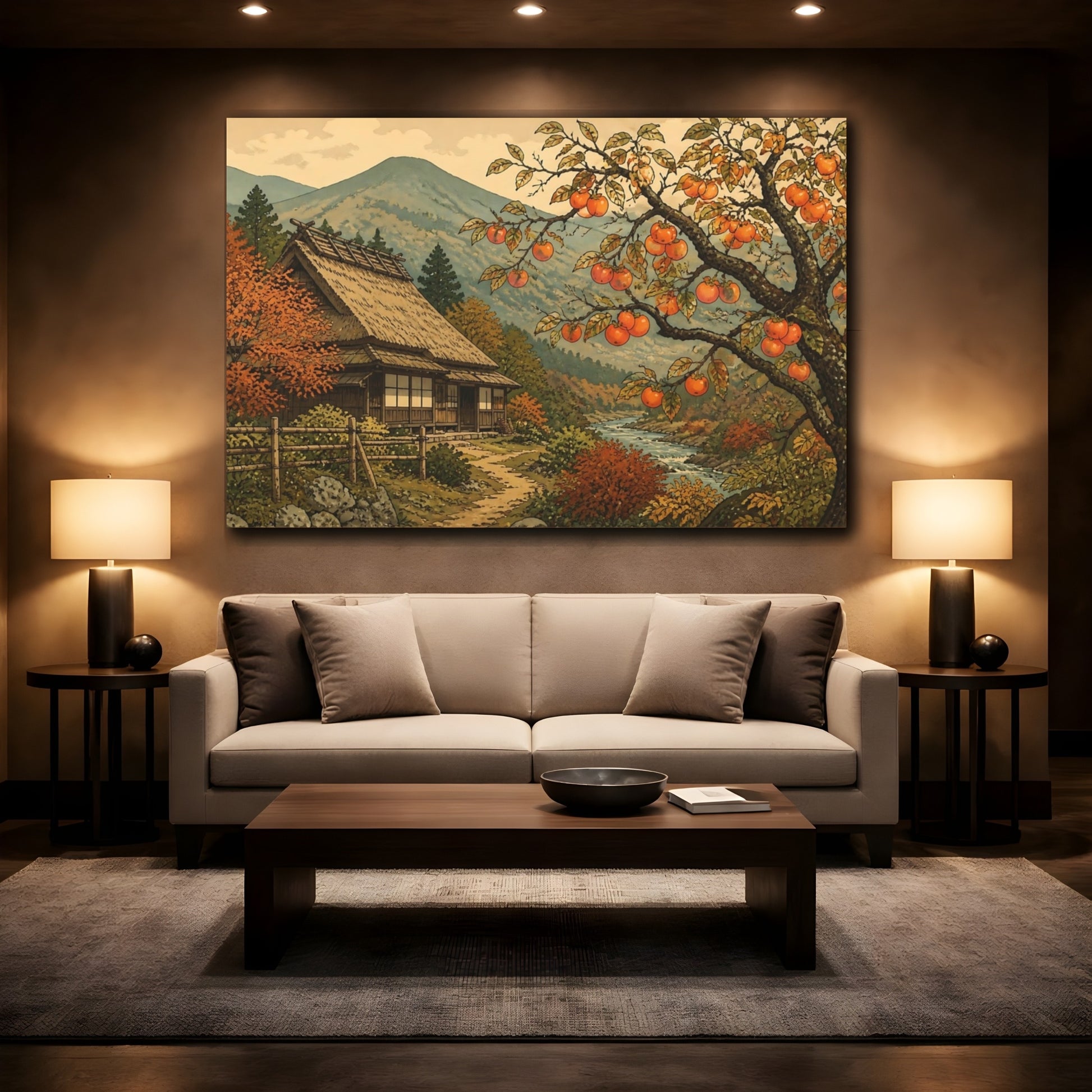 Mockup 2. Persimmon Tree At Riverside Farm shown as canvas print