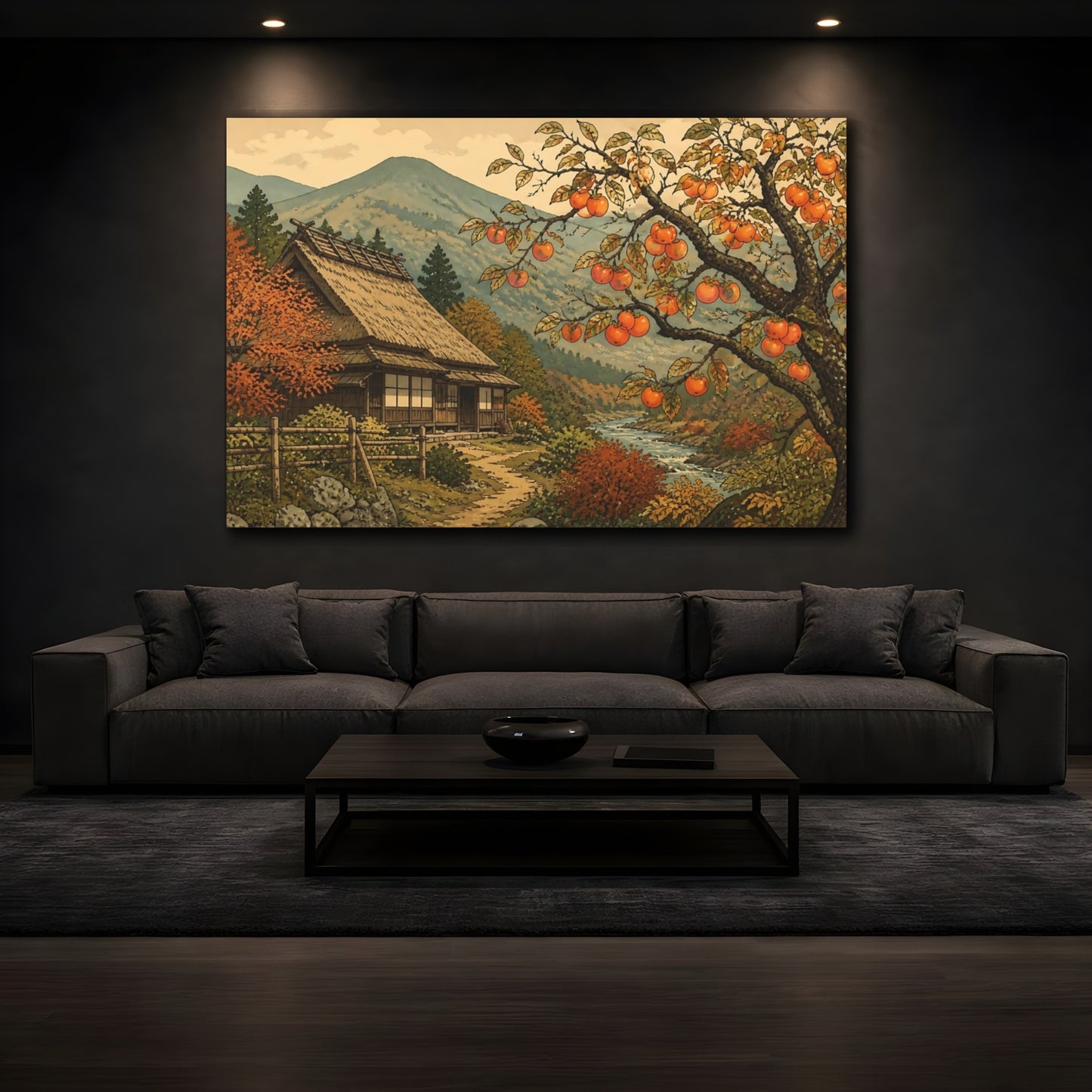 Mockup 3. Persimmon Tree At Riverside Farm shown as canvas print