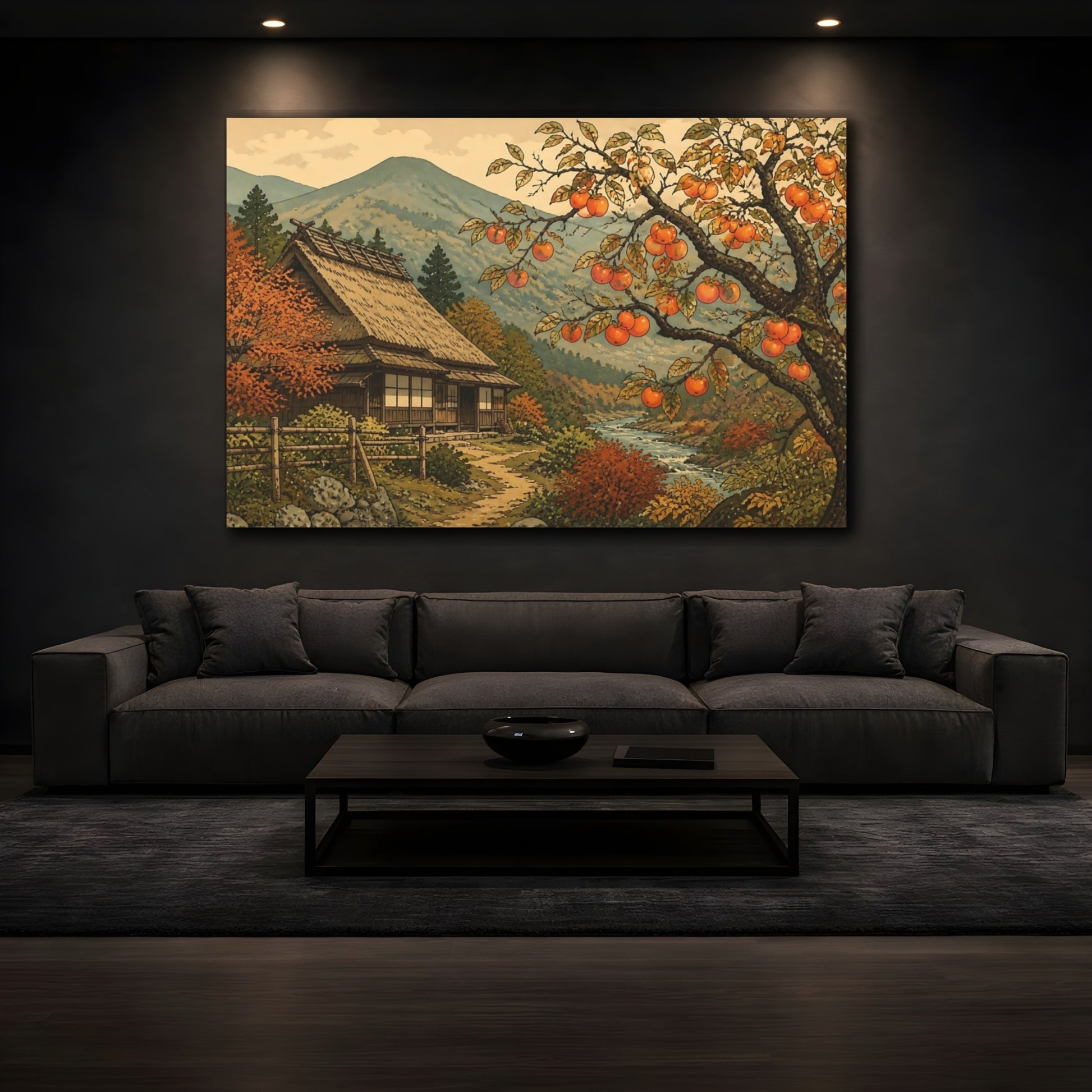 Mockup 3. Persimmon Tree At Riverside Farm shown as canvas print