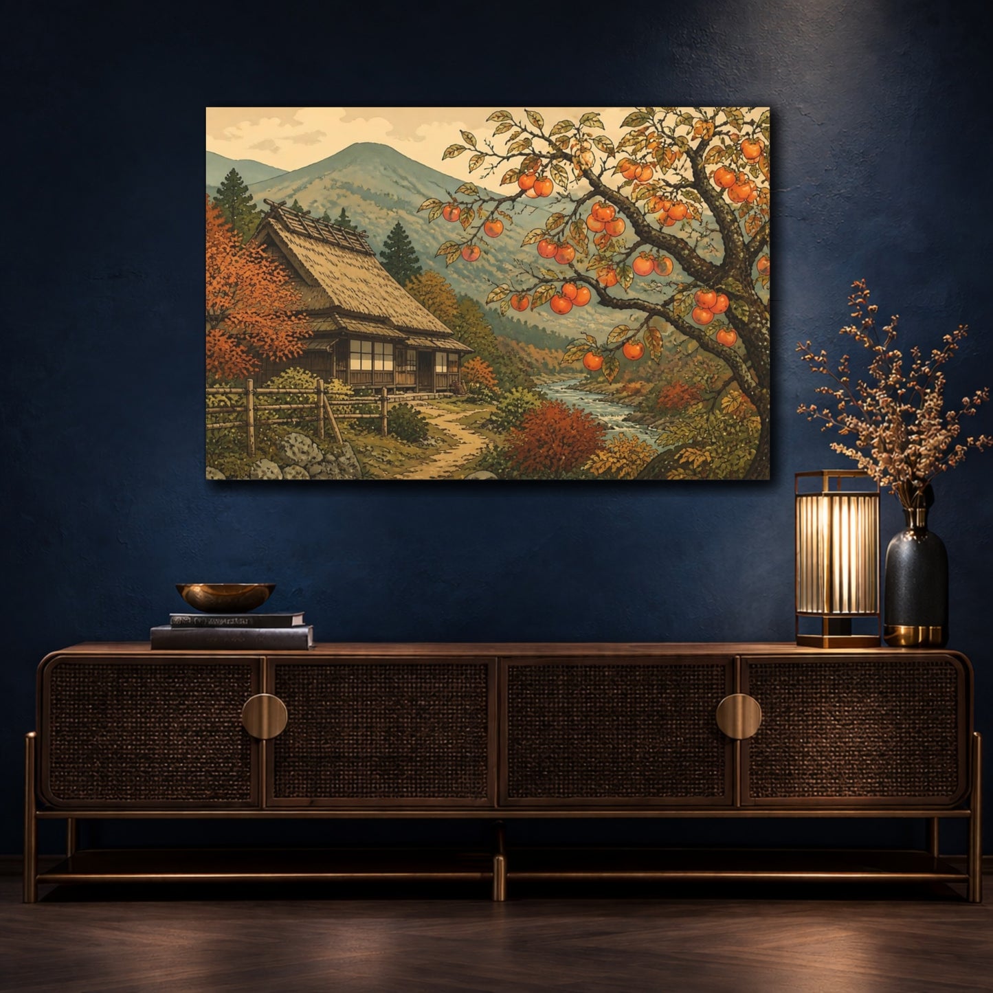 Mockup 4. Persimmon Tree At Riverside Farm shown as canvas print