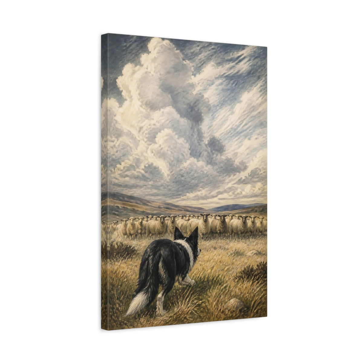 Side Mockup 3. Pet Border Collie At Work shown as canvas print