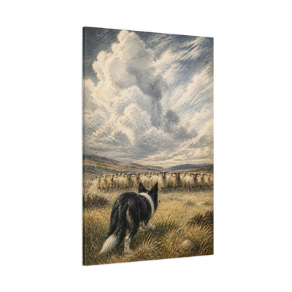 Side Mockup 1. Pet Border Collie At Work shown as canvas print