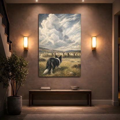 Mockup 2. Pet Border Collie At Work shown as canvas print