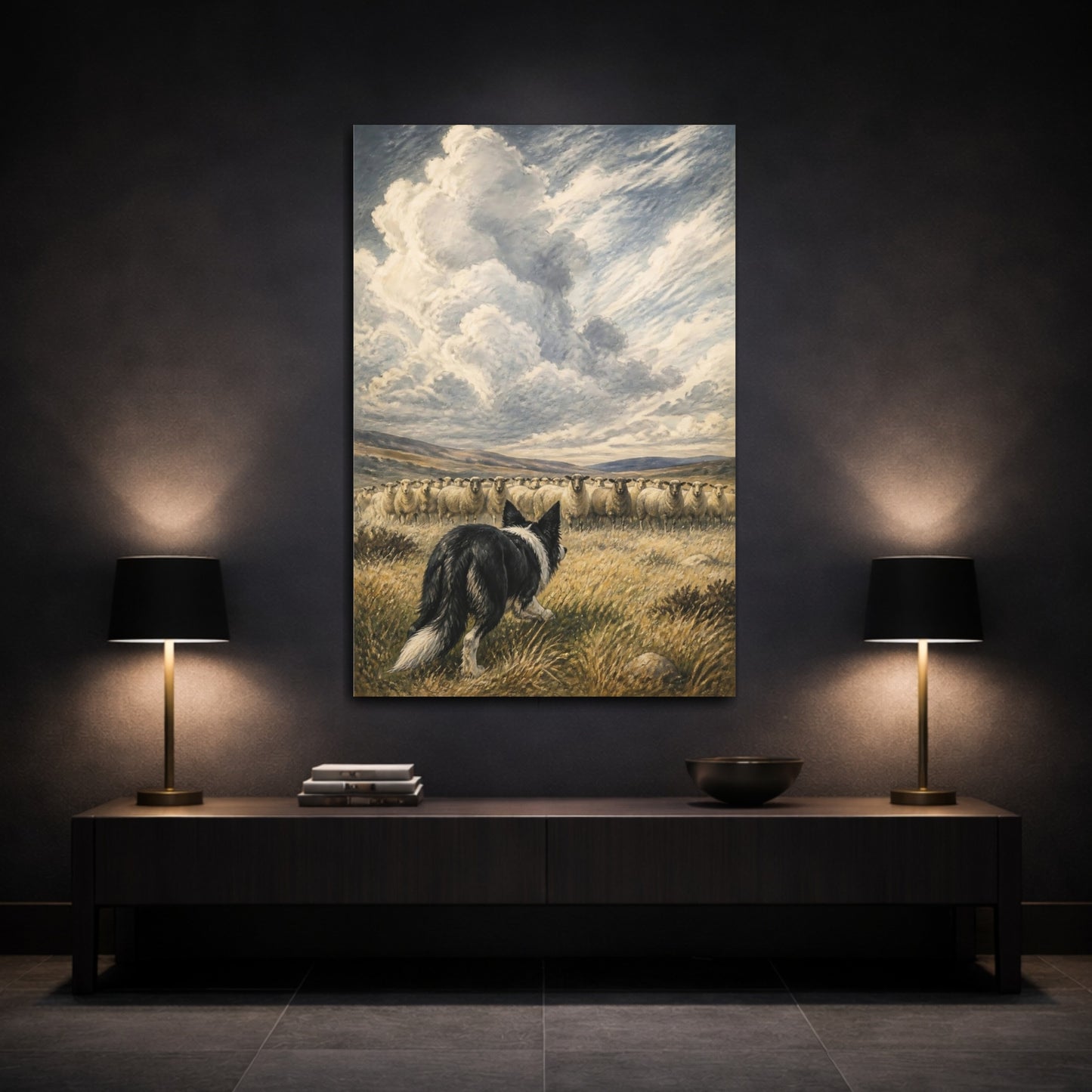 Mockup 3. Pet Border Collie At Work shown as canvas print