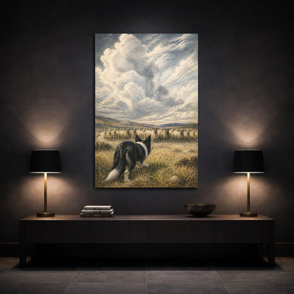 Mockup 3. Pet Border Collie At Work shown as canvas print
