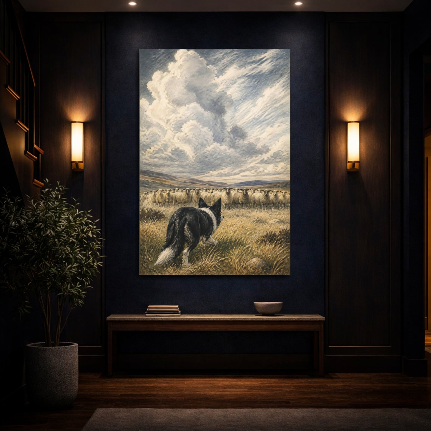 Mockup 4. Pet Border Collie At Work shown as canvas print