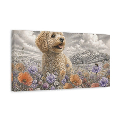 Side Mockup 3. Pet Cavoodle In Meadow shown as canvas print