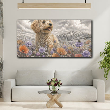 Mockup 2. Pet Cavoodle In Meadow shown as canvas print