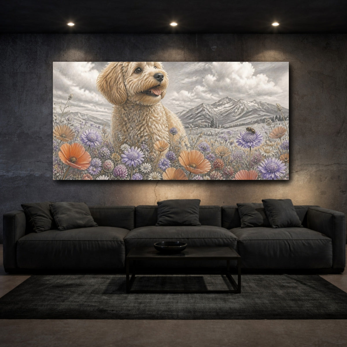 Mockup 3. Pet Cavoodle In Meadow shown as canvas print