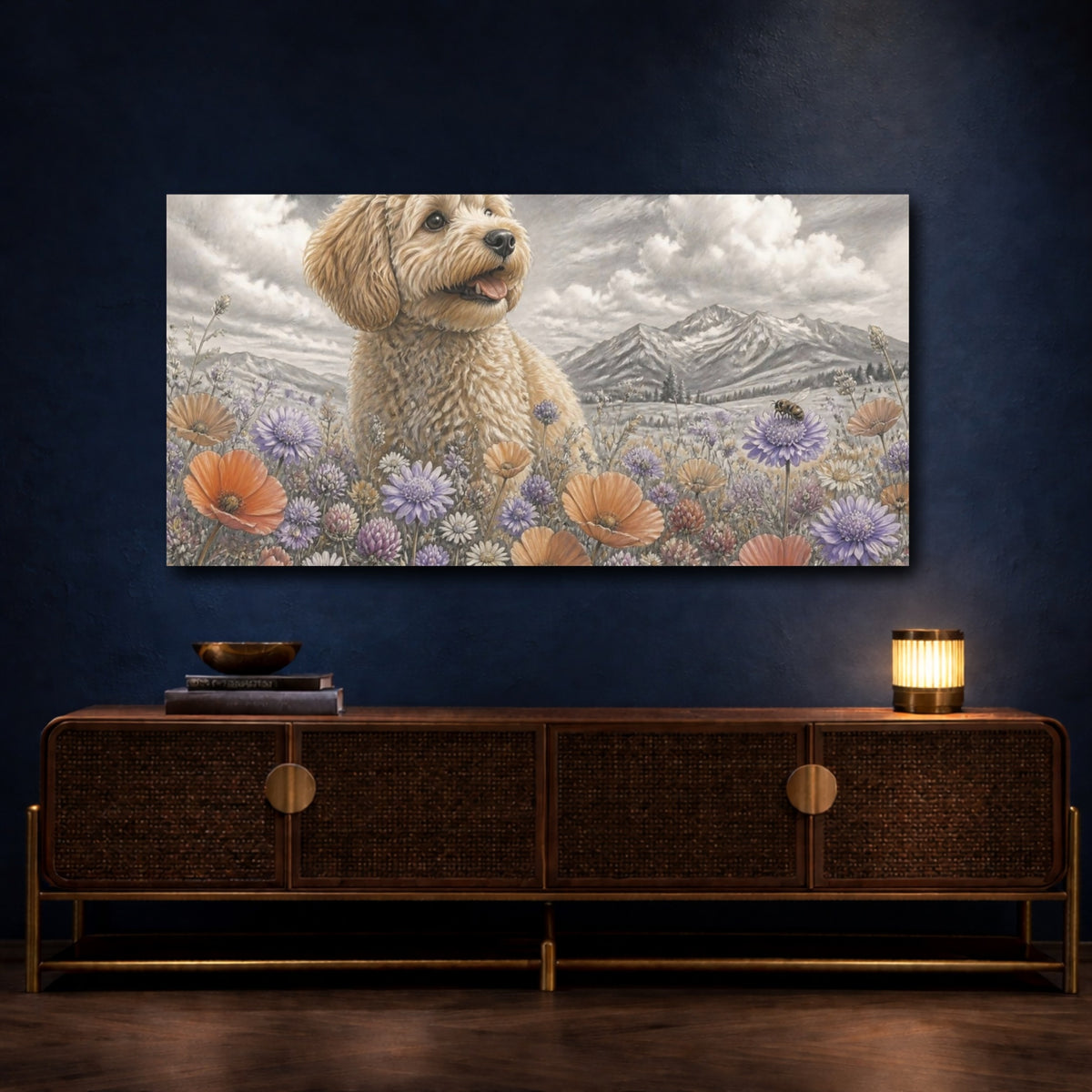 Mockup 4. Pet Cavoodle In Meadow shown as canvas print