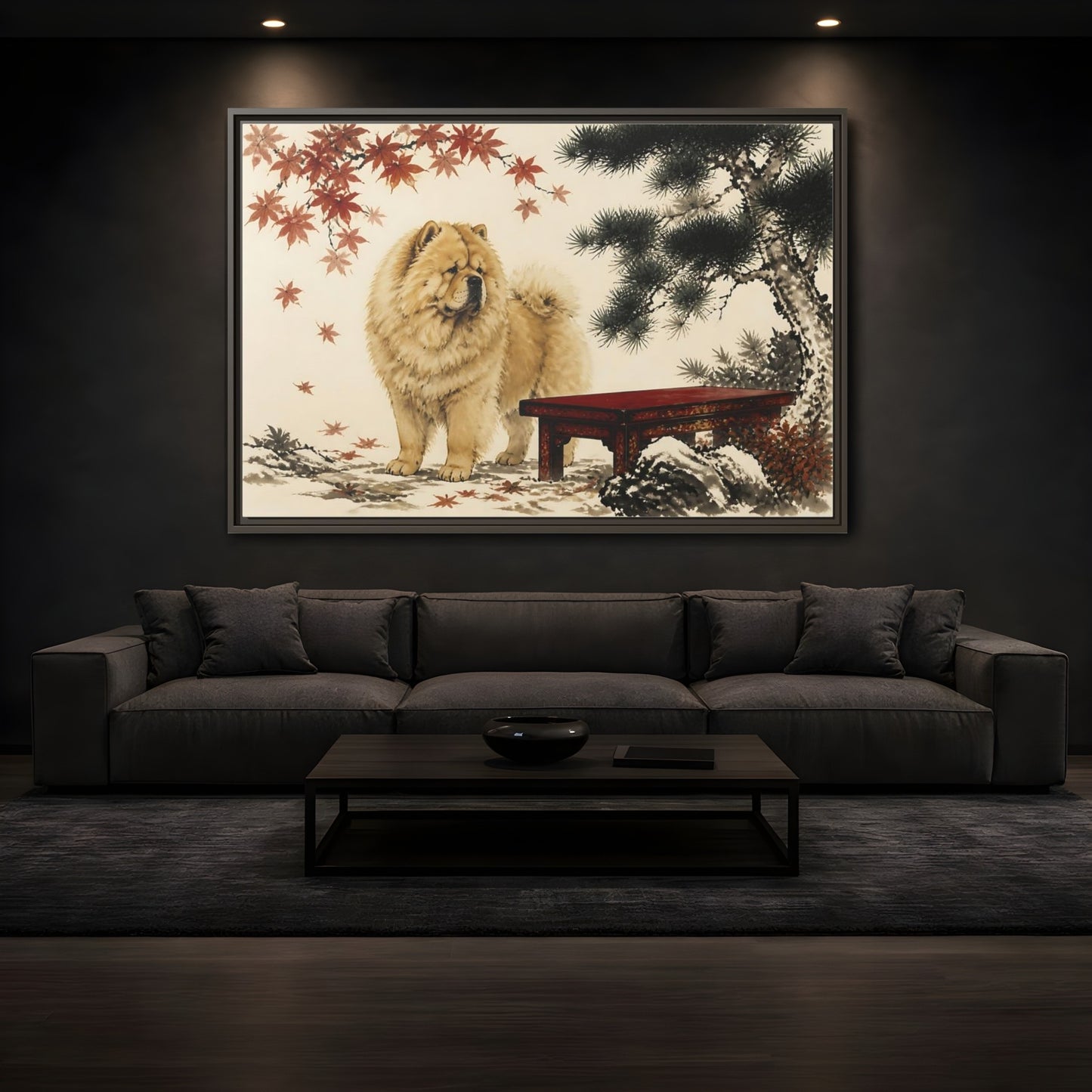 Mockup 3. Pet Chow Chow Garden Portrait shown as framed canvas print