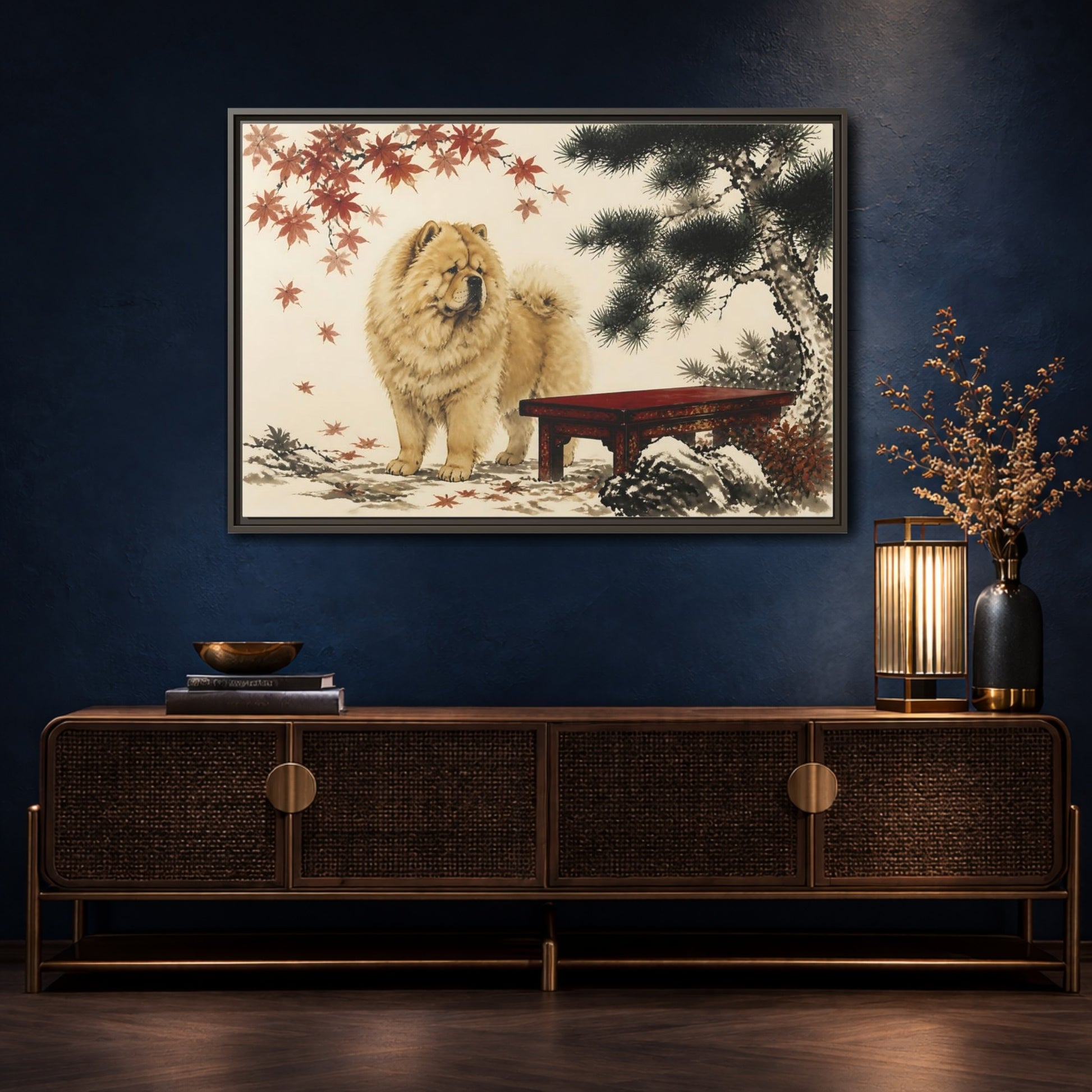 Mockup 4. Pet Chow Chow Garden Portrait shown as framed canvas print