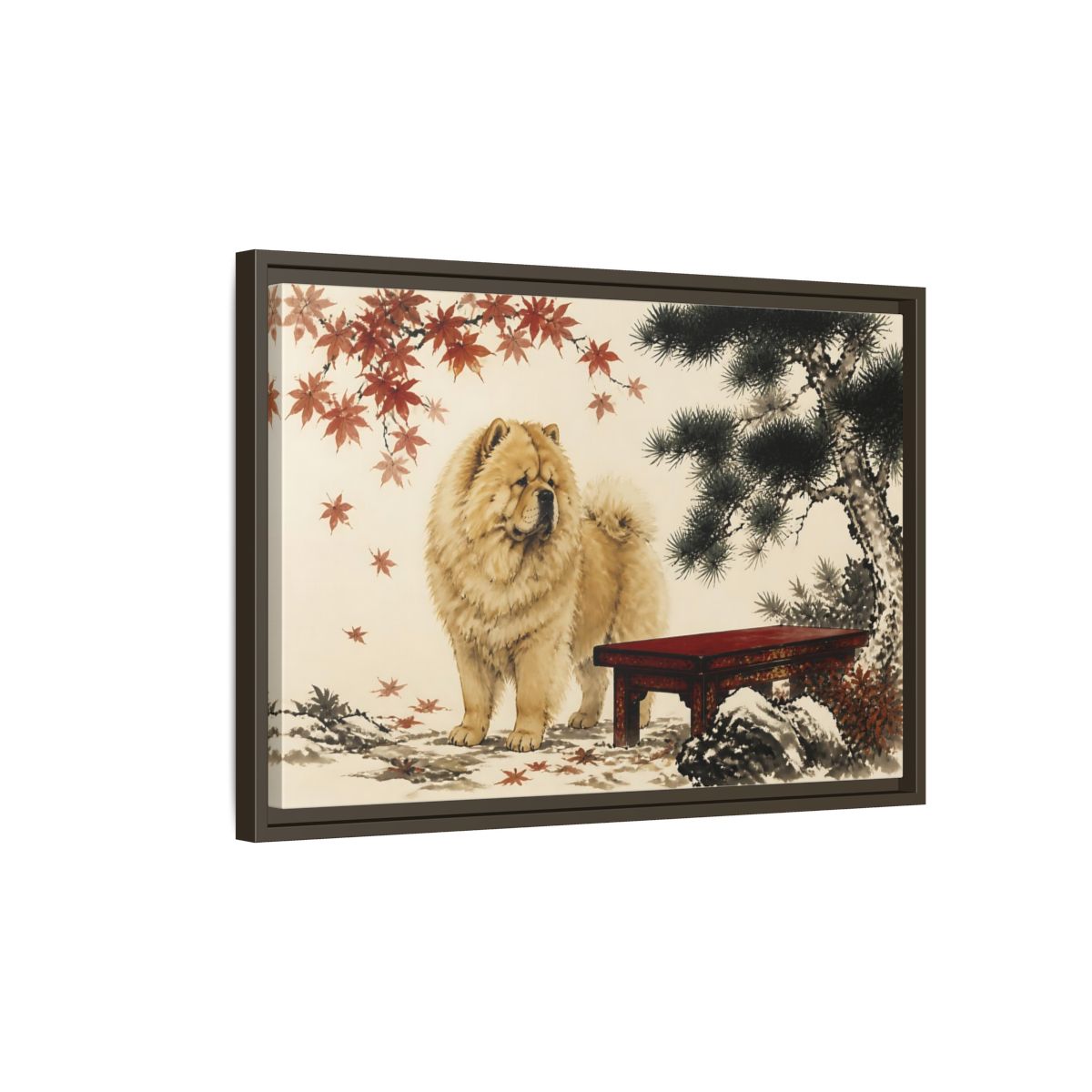 Side Mockup 2. Pet Chow Chow Garden Portrait shown as framed canvas print