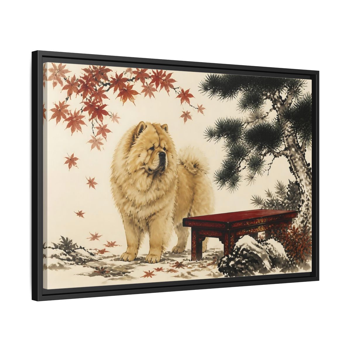 Side Mockup 14. Pet Chow Chow Garden Portrait shown as framed canvas print