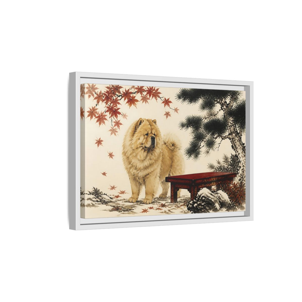 Side Mockup 4. Pet Chow Chow Garden Portrait shown as framed canvas print