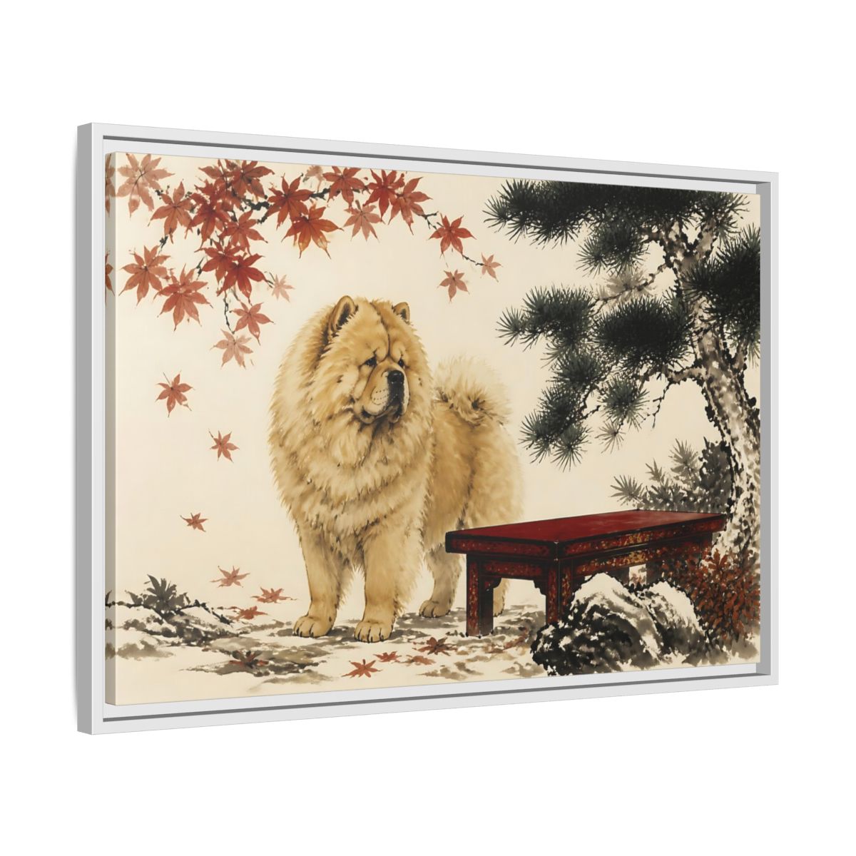 Side Mockup 10. Pet Chow Chow Garden Portrait shown as framed canvas print