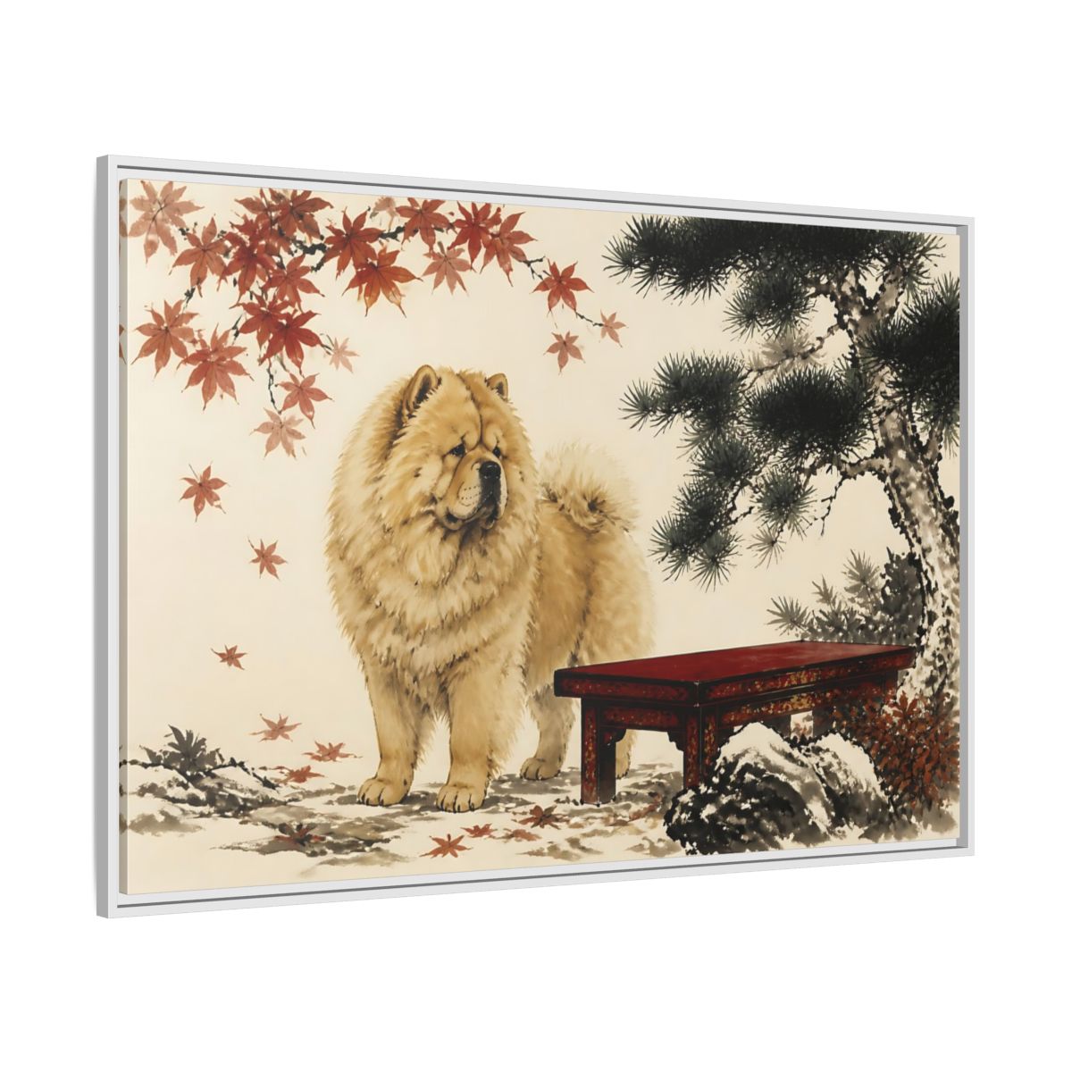 Side Mockup 7. Pet Chow Chow Garden Portrait shown as framed canvas print